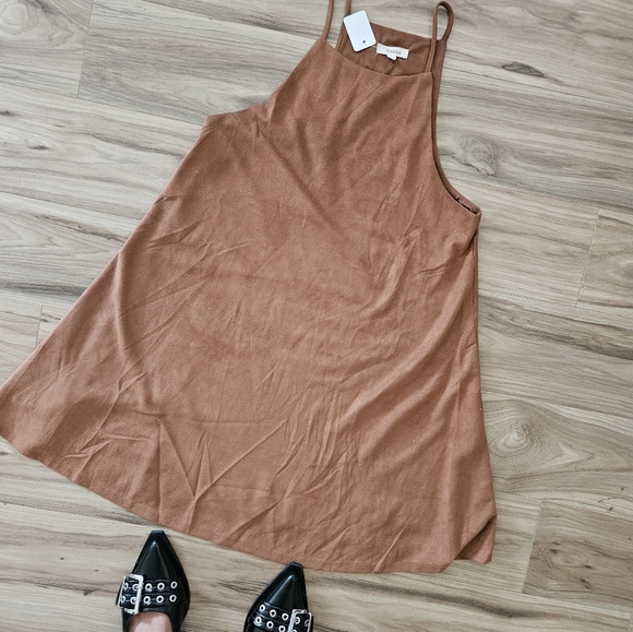 Suede A line Camel Dress Large - Picture 3 of 4